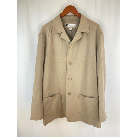 Vintage Bachrach 100% Silk Utility Chore Coat Jacket Men's XL Brown Tan *Flaws* - Picture 2 of 13